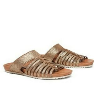 Trask Sandra Gold Woven Leather Sandals 6.5